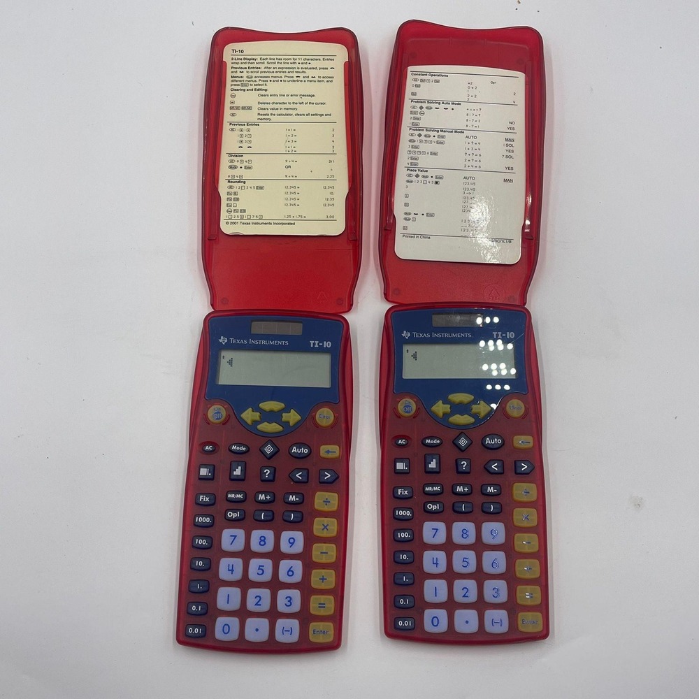 lot of 2 Texas‎ Instruments TI-10 Red Transparent Scientific Calculator